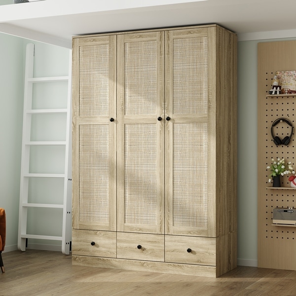 Rattan Accented Wardrobe Spacious Clothing Organizer with Style On Sale Bed Bath Beyond 39982971