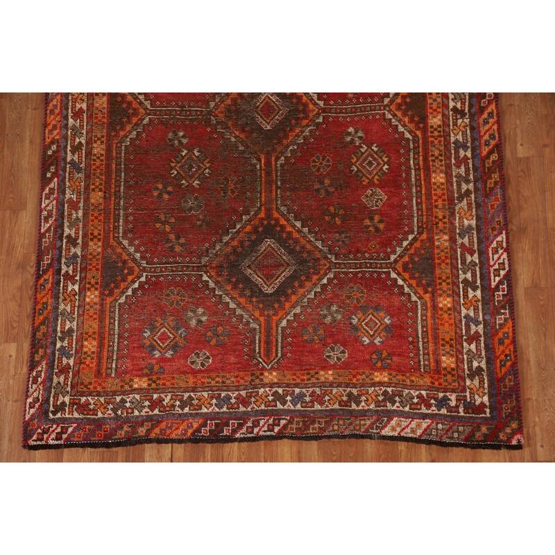 Pre-1900 Antique Qashqai Persian Rug Vegetable Dye Wool Carpet - 5'1"x 7'7"