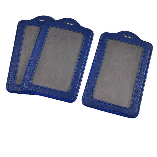 3 Pcs Company Blue Faux Leather Vertical Staff Name Badge ID Holder