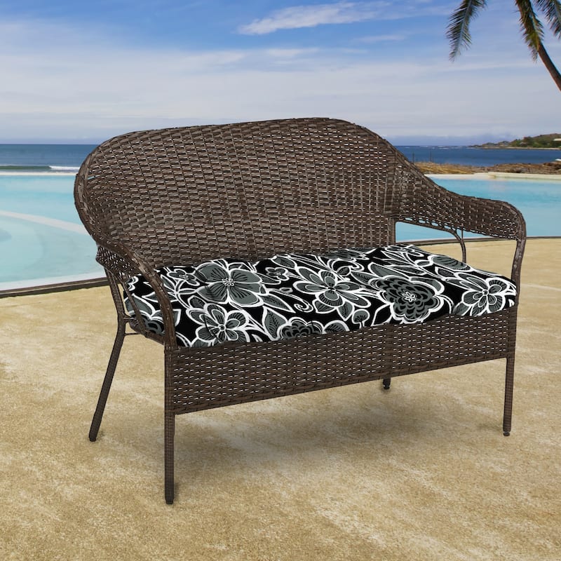 44" x 18" Black Floral Contoured Outdoor Wicker Bench Cushion - 18'' L x 44'' W x 4'' H