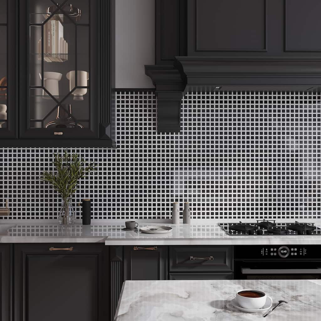 Apollo tile 12" x 12" Noir Luxe Polished Eastern Black White Marble Tile (5 sq ft/case) - 5 Pack