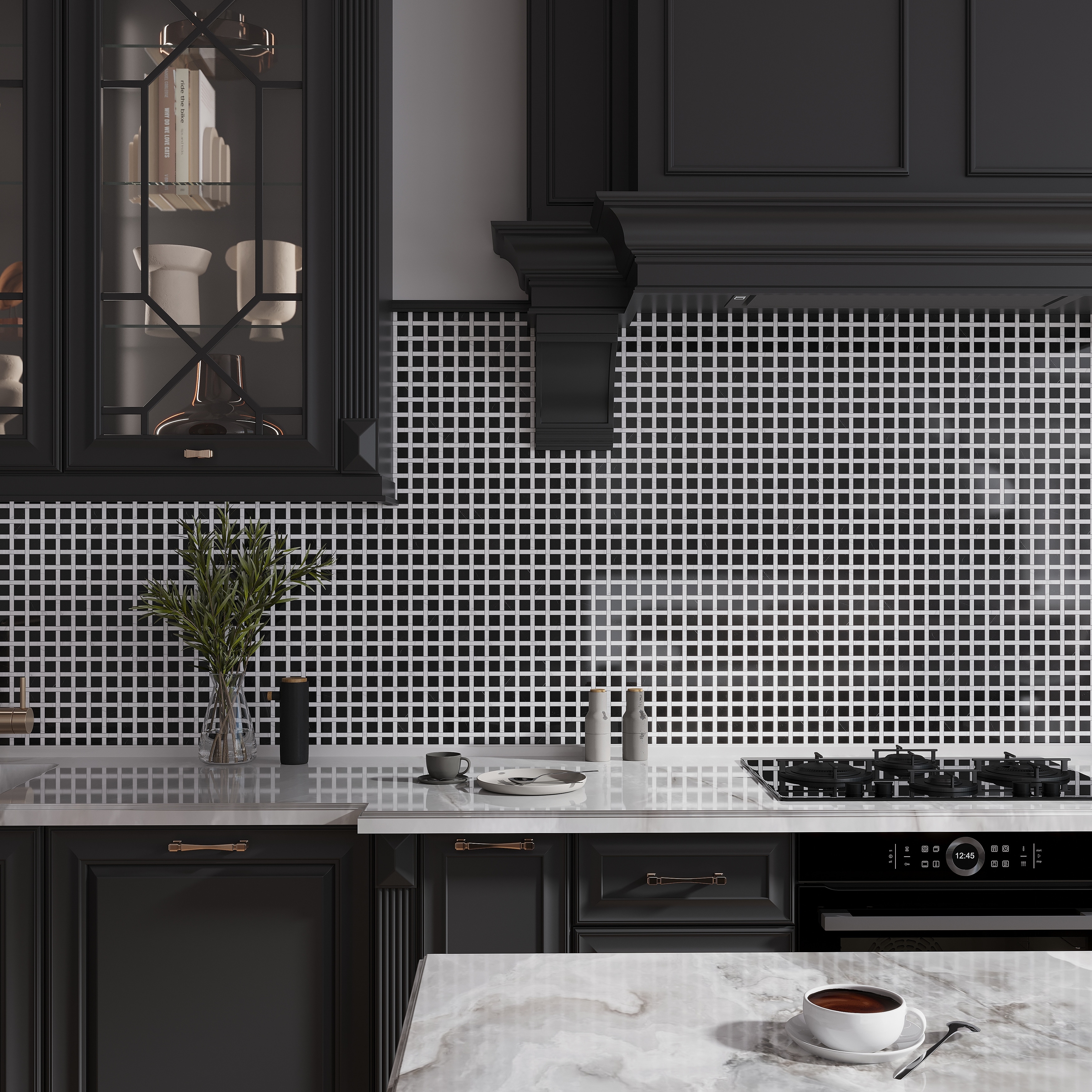 Apollo tile 12 x 12 Noir Luxe Polished Eastern Black and White Marble Tile (5 sq ft/case) - 5 Pack
