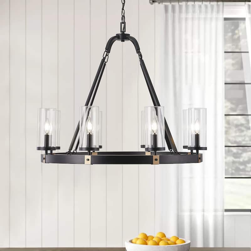 8-Lights Farmhouse Candle Wheel Chandelier - 34.3"D×4.7"W×87.3"H (Adjustable)