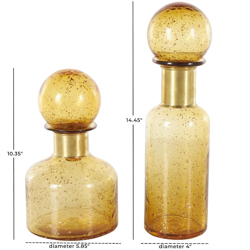 Glass Speckled Ombre Living Room Decorative Jars with Round Orb Tops - Set of 2 Yellow - Roche River Decor