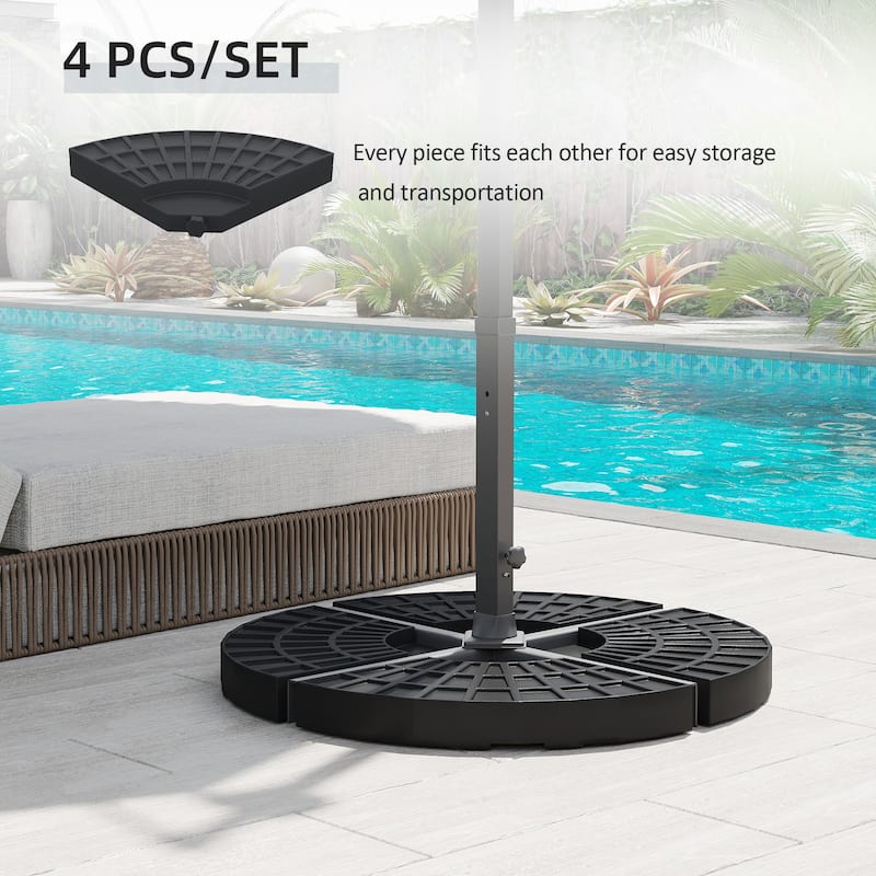 4-Piece Round Cantilever Umbrella Base Set - 52L Capacity for Water/Sand, Durable HDPE Plastic with UV Protection