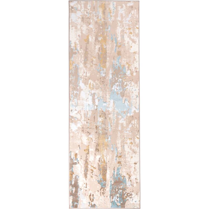 London Collection Cream/ Brown Abstract Area Rug - 2'8 x 7'8
