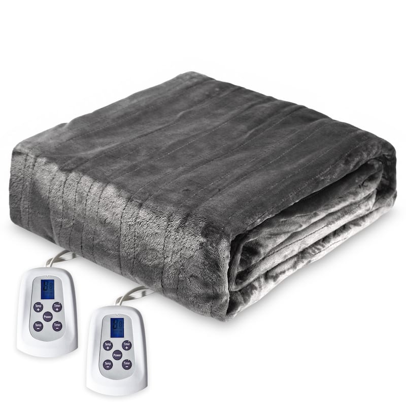 Electric Flannel King Queen Throw Heated Blanket - King - Grey