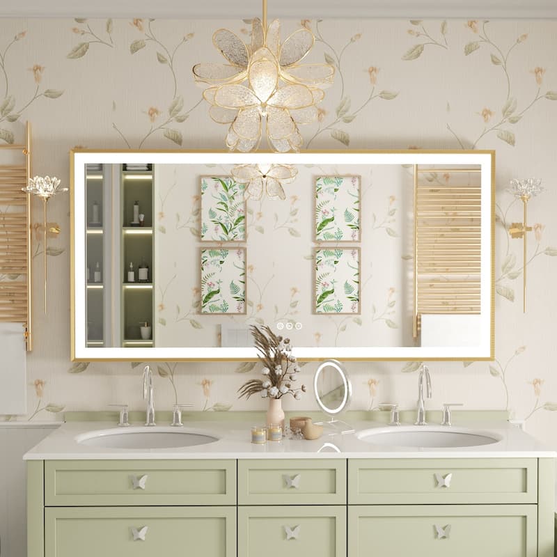 Smart LED Light Bathroom Mirror with Golden Narrow Frame