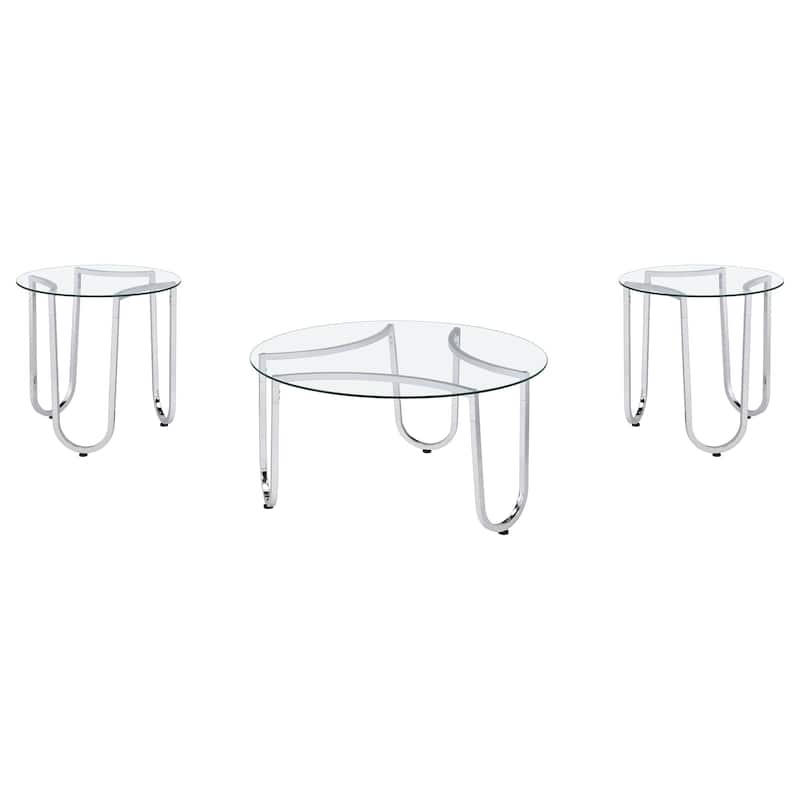 Beller Round Tempered Glass Top Coffee Table Set Chrome