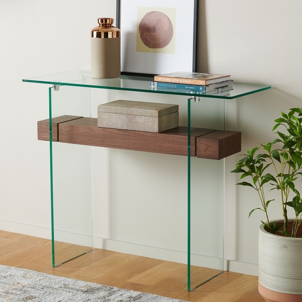 SAFAVIEH Kayley Modern Rectangular Natural Glass Console Table. 39.4 x 13.8 x 31.5