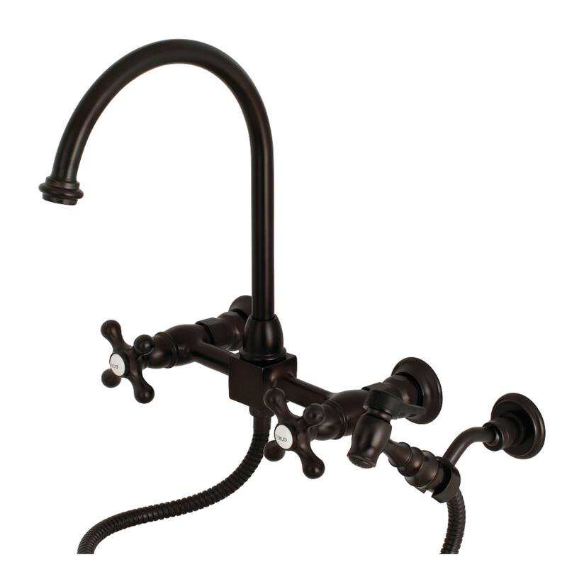 Kingston Brass Restoration Wall Mount Bridge Kitchen Faucet with Brass Sprayer - Oil Rubbed Bronze