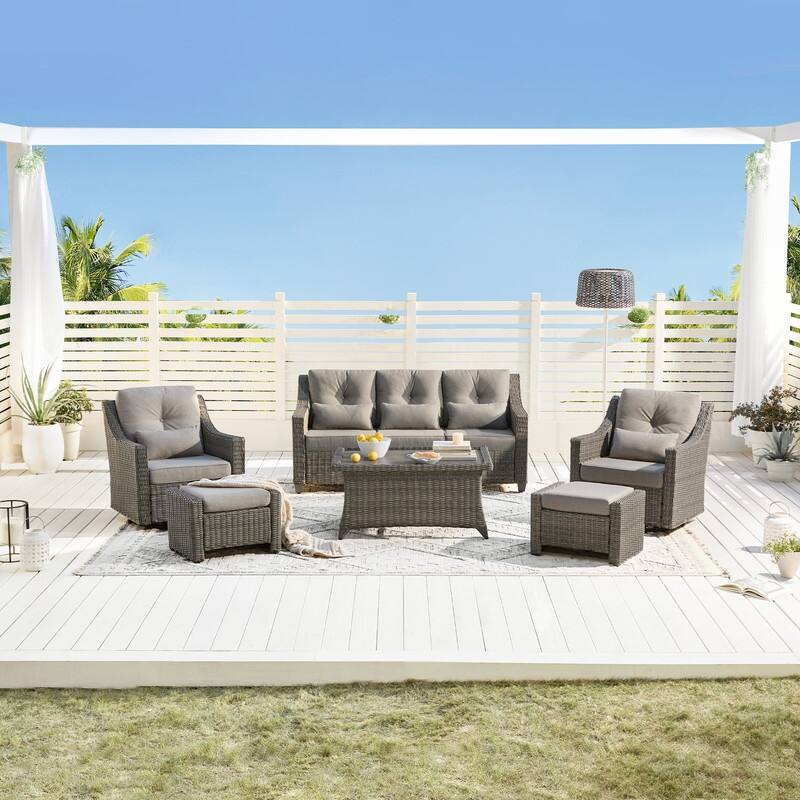 Murphy 6-Piece Outdoor Wicker Patio Furniture Conversation Sofa Sets - Gray Wicker-Brownish Gray