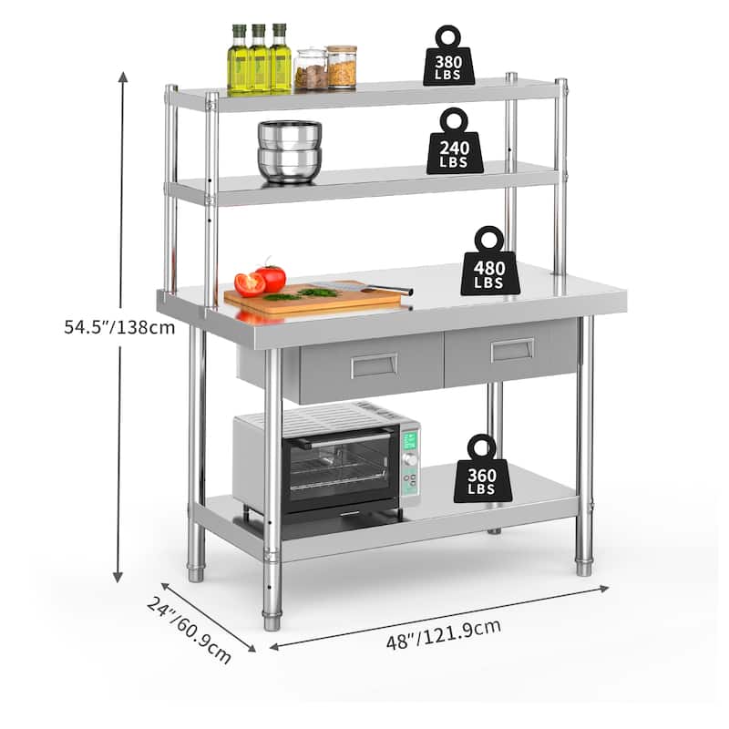 Stainless Steel 48'' L x 24.00'' W x 54.50'' H Work Tables