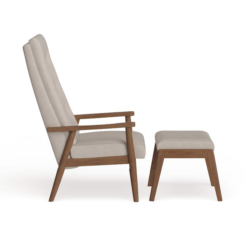 Carson Carrington Forssa Mid-century Walnut Wood Upholstered Lounge Chair and Ottoman Set
