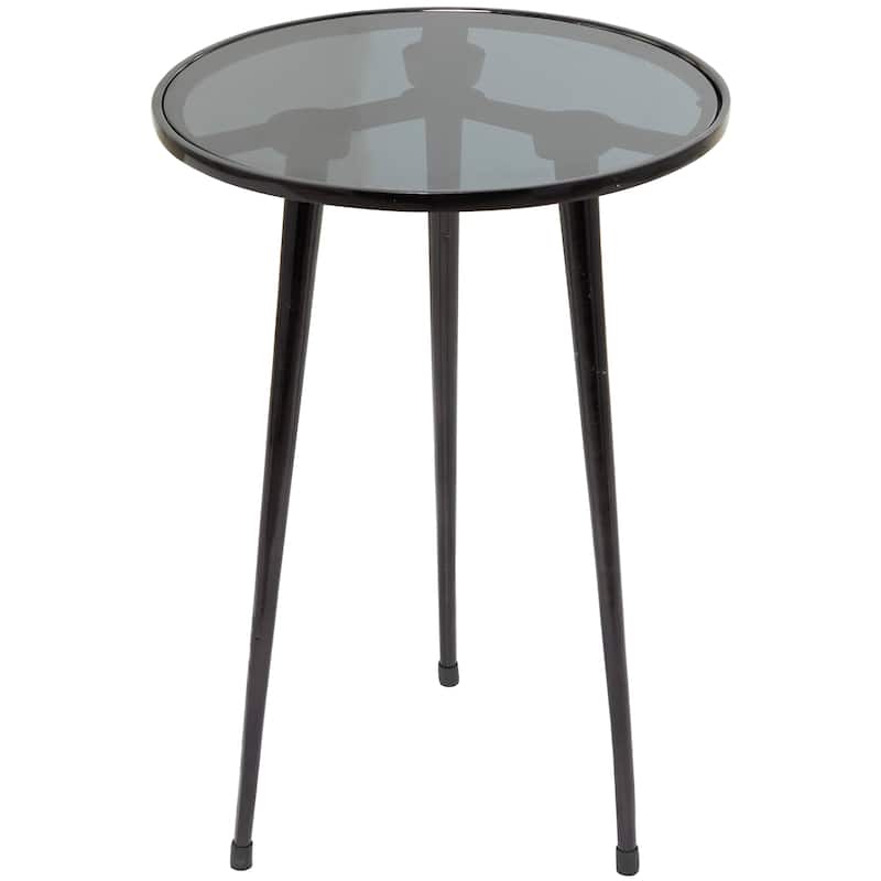 Contemporary Midcentury Metal Accent Side Table With Tripod Legs and Smoke Glass Top - 15 x 15 x 22