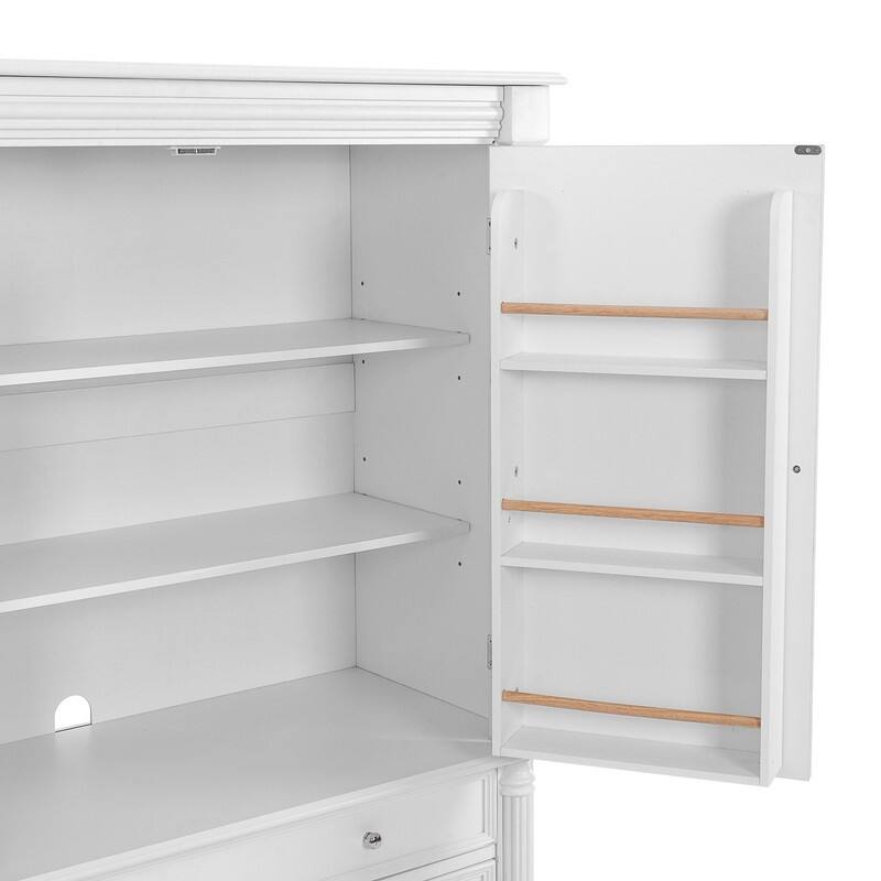 Farmhouse 77.3" Tall Kitchen Pantry Cabinet with 5 Drawers, 6 Door Shelves, 2 Adjustable Shelves