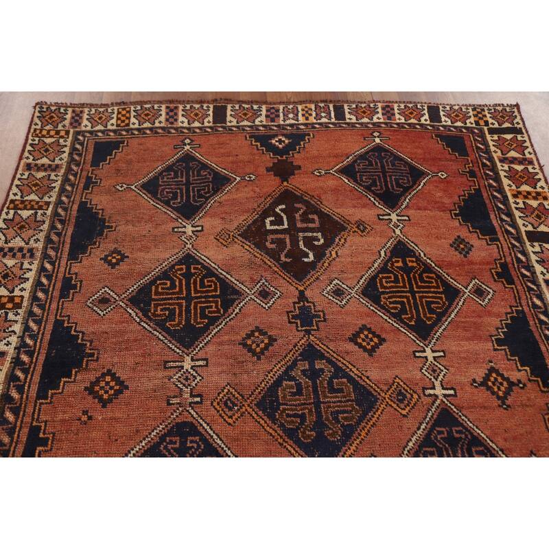Hand Knotted Oriental 100% Wool Carpet Traditional Geometric Oranges & Rust Qashqai Area Rug - 9' 1'' X 4' 9''