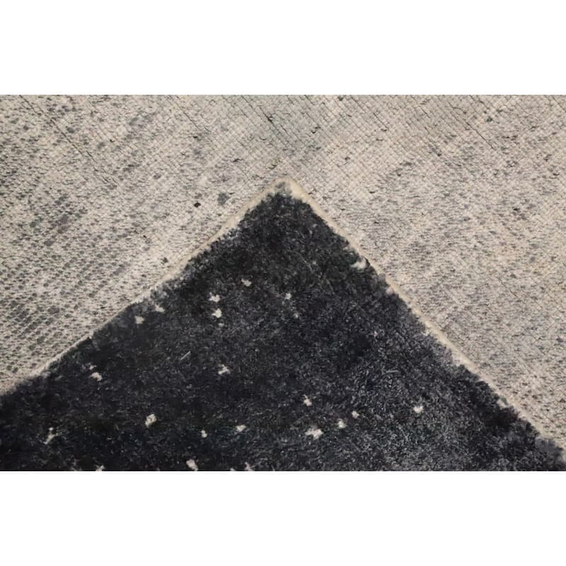 Hand Knotted Oriental Viscose Silk Carpet Modern Pictorial Greys & Charcoal Abstract Area Rug - 7' 8'' X 5' 7''