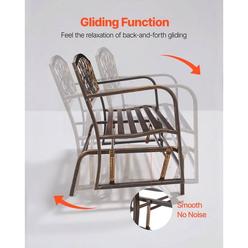 Outdoor Patio Glider Bench 50” with Metal Frame and Cast-Iron Backrest for Garden Seating - 50” x 27.2” x 33.7”