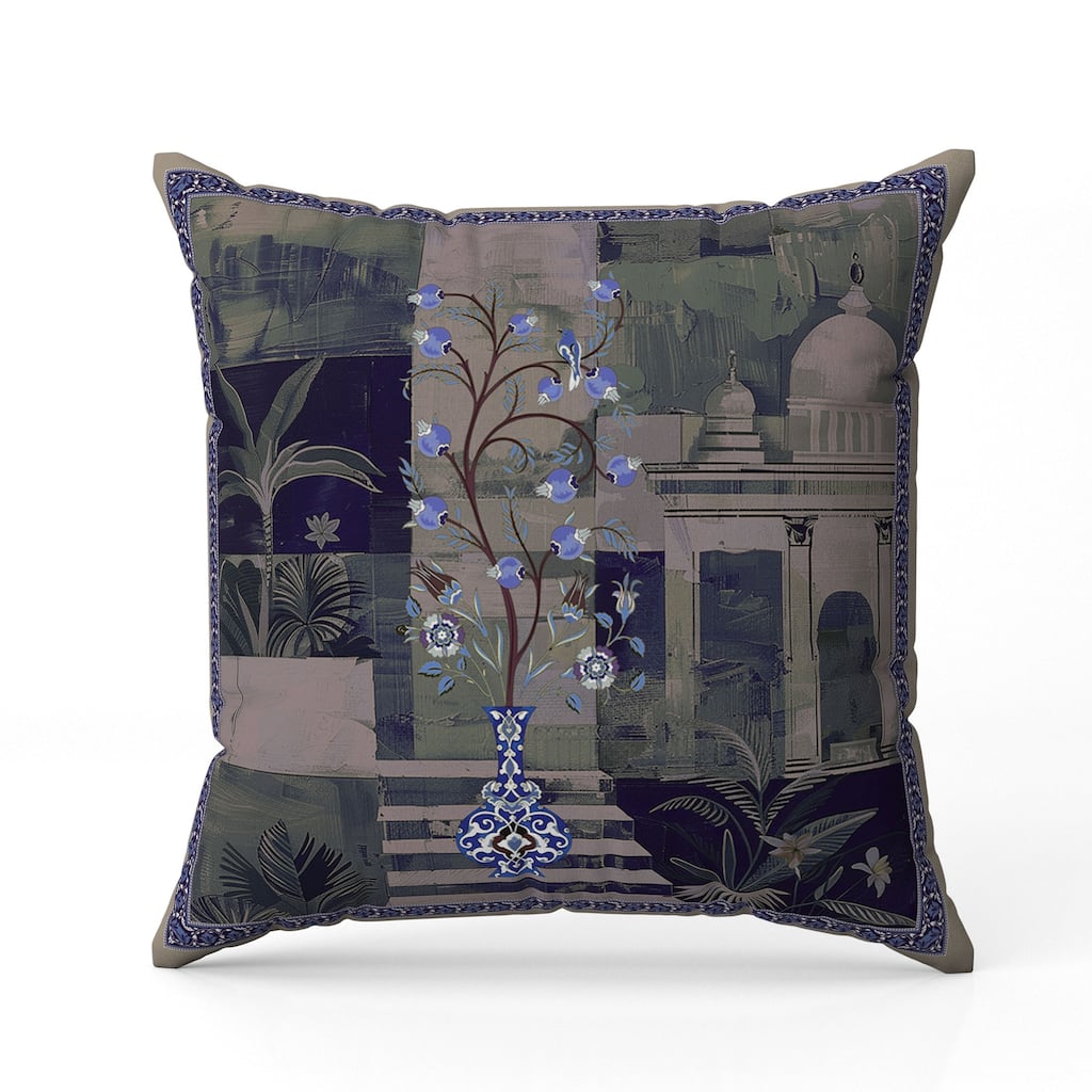 Shahi Garden Bloom Indoor/Outdoor Reversible Throw Pillow Blue and Light