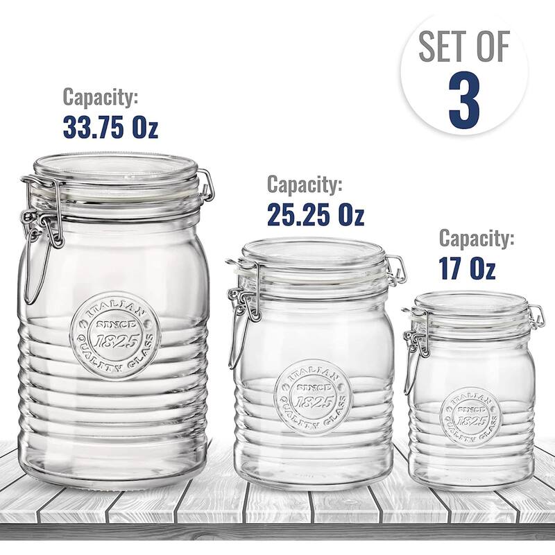Bormioli Rocco Officina 1825 Clear Jar with Swing Top Set - 33.75 Oz. 25.25 Oz. 17 Oz.