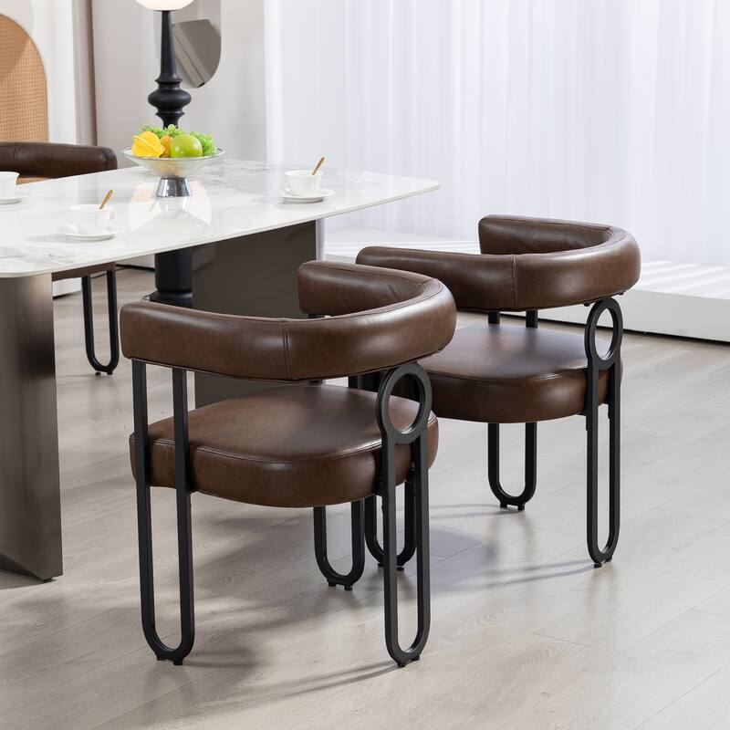 PU Accent Chair Dining Chair Barrel Side Chairs Armchair Set of 2