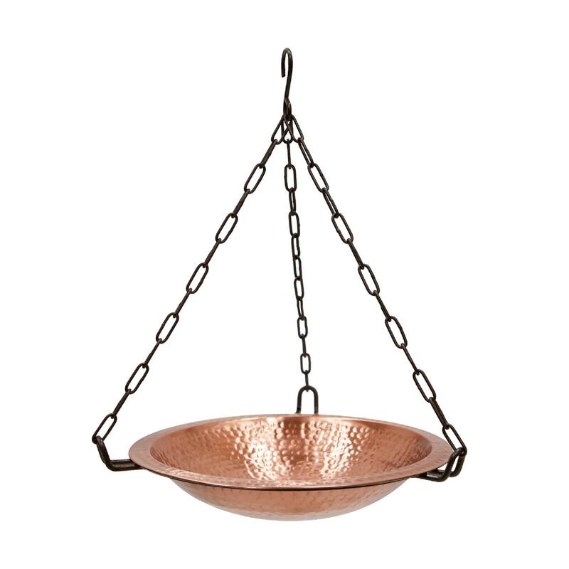 Achla Designs 19.5" H Round Satin and Black Solid Copper/Wrought Iron Hanging Birdbath Bowl