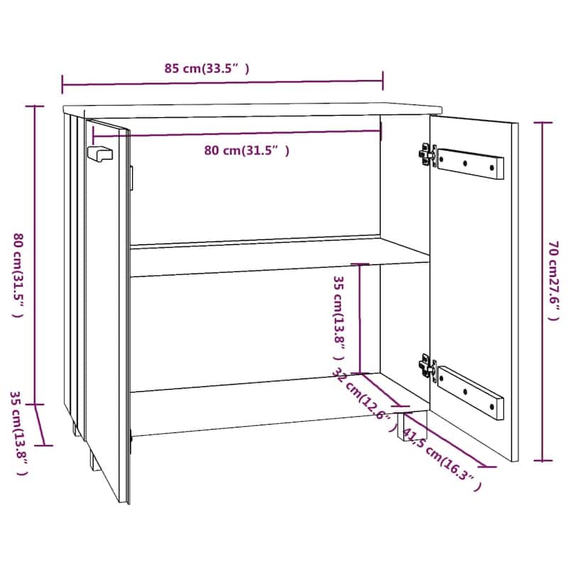 vidaXL Sideboard Buffet Cabinet for Living Room Kitchen HAMAR Solid Wood Pine - 33.5"x13.8"x31.5"