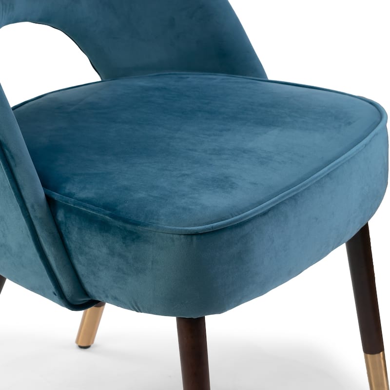 Set of 2 Amber Blue Velvet Modern Dining Chair with Beech Wood Legs