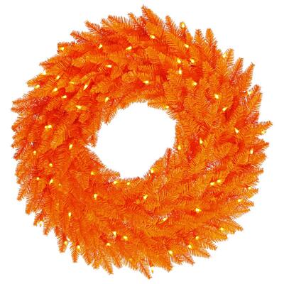 Vickerman 24" Orange Fir Artificial Christmas Wreath, Orange Dura-Lit LED lights.