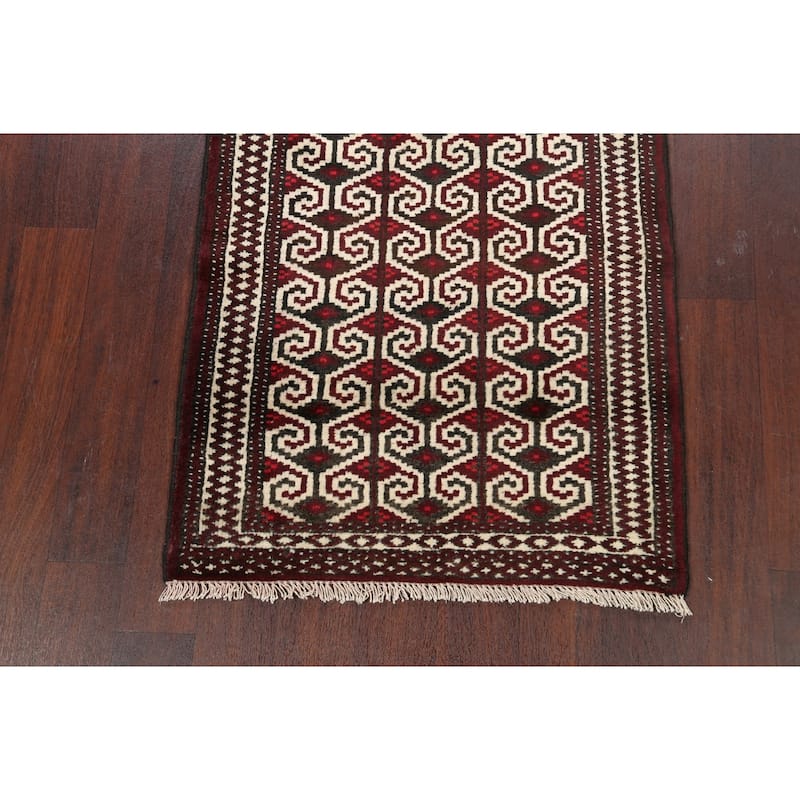 Geometric Persian Balouch Traditional Area Rug Handmade Wool Carpet - 2'8" x 3'8"