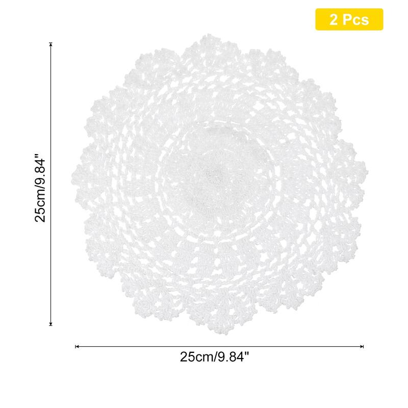 Crochet Doilies, 2 Pcs Handmade Lace Crochet Placemat Coaster, White - 9.84-Inch