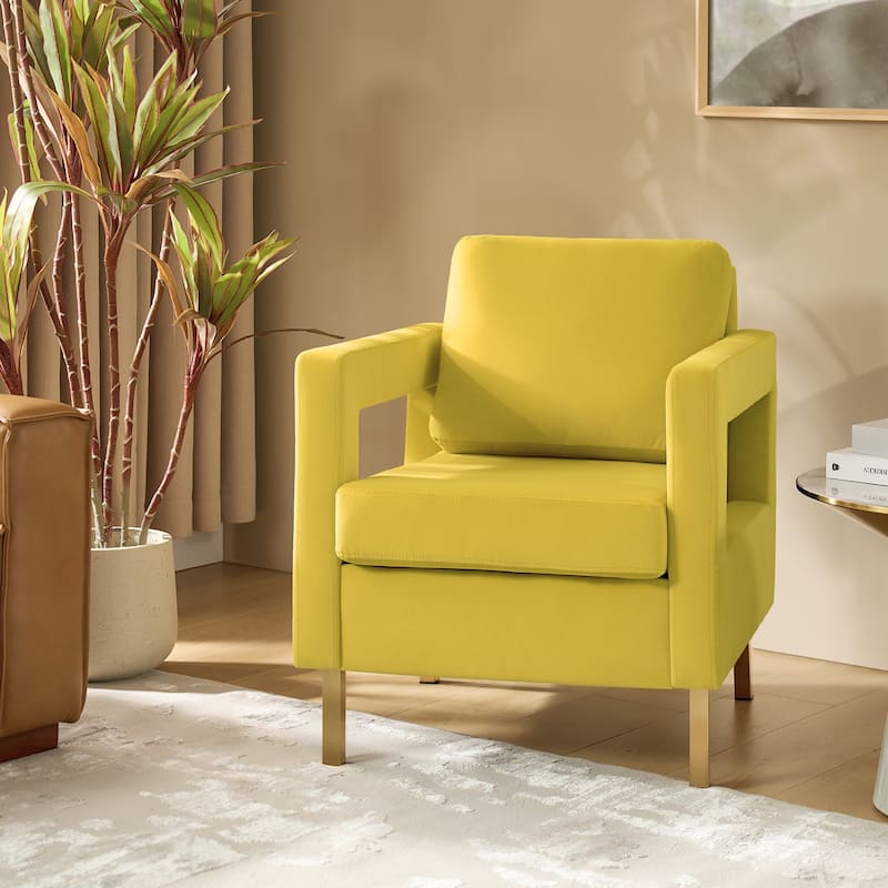 Valentina Comfy Accent Armchair with Golden Metal Legs and Removable Cushions by HULALA HOME