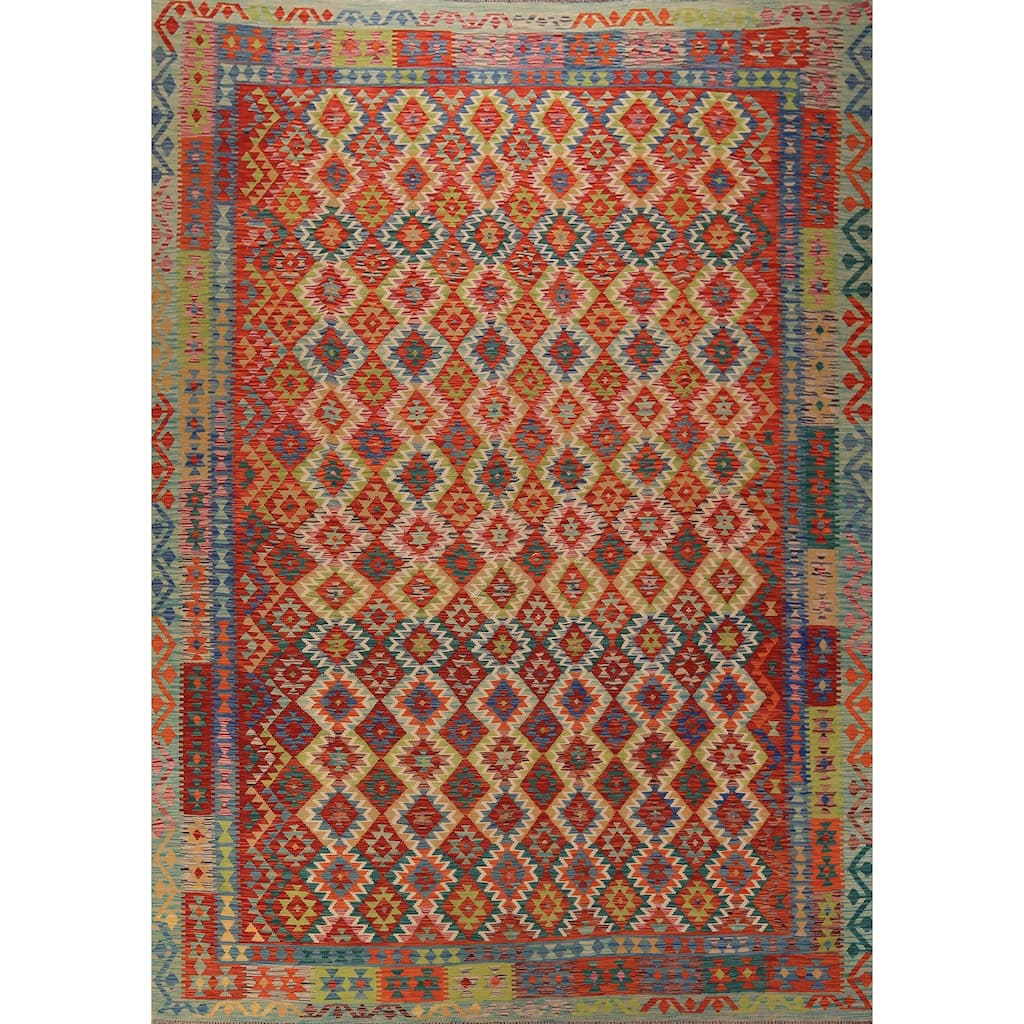 South Western Kilim Area Rug Hand-Woven Oriental Wool Carpet - 10'0" x 12'9"