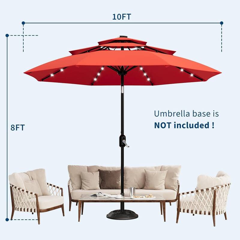 3-Tier 10Ft Patio Umbrella, Easy Crank and Push Button Tilt for Pool, Deck, Yard, Garden with LED Lights (No Base)