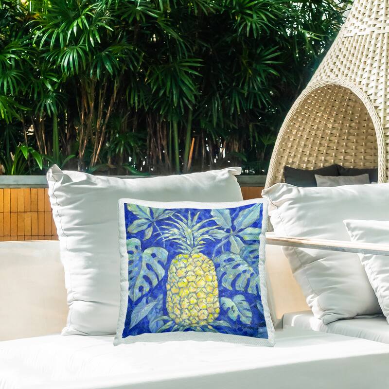 Stupell Tropical Pineapple on Blue Printed Outdoor Throw Pillow Design by Paul Brent