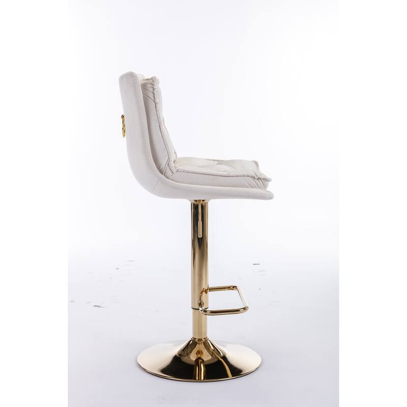 Set of 2 Bar Stools,with Chrome Footrest,Base Swivel Height Adjustable Mechanical Lifting Velvet + Golden Leg Simple Bar Stool