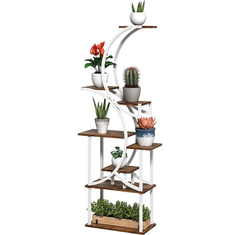 White S-Shaped Plant Stand, 8 Tier Plant Shelf, Corner Plant Rack
