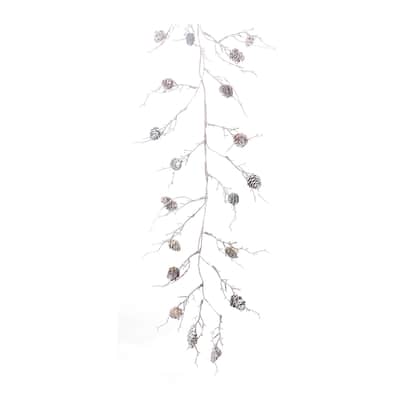 Flocked Pinecone Twig Garland (Set of 2) - Silver