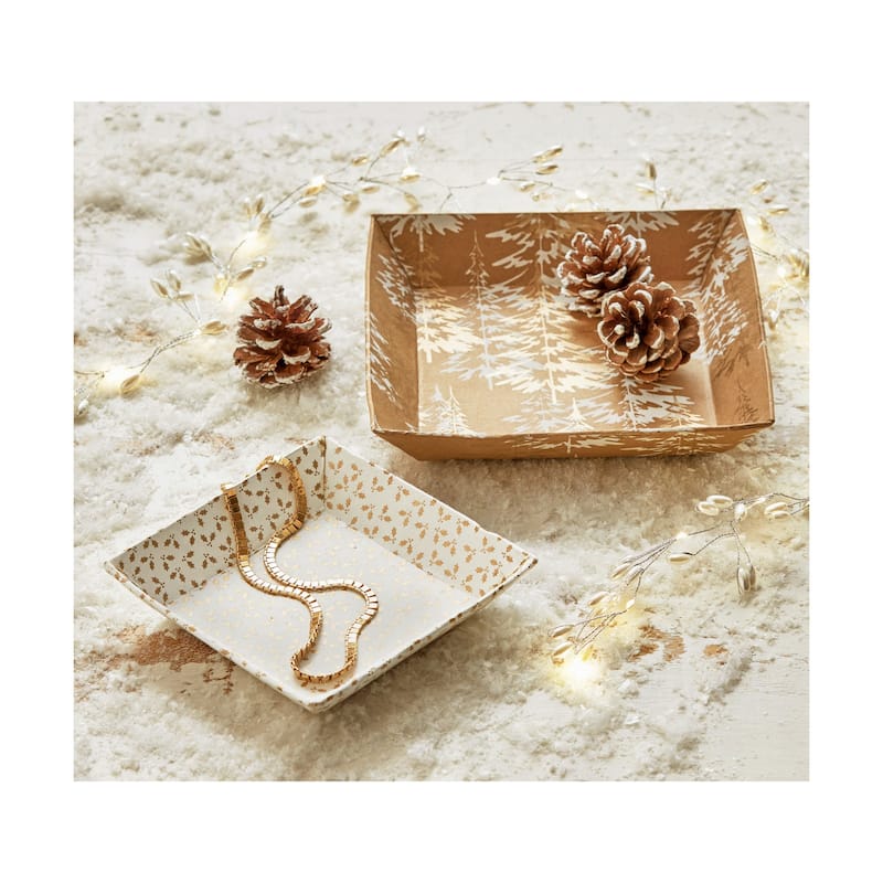 Winter Wonderland Catch All Tray - Decorative Holiday Tray in Gold, Perfect for Winter Decor, 1.3" H x 4" L x 4" W