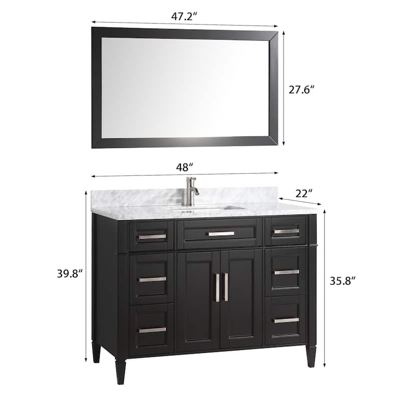 Vanity Art 48-Inch Bathroom Vanity Set with Carrara Marble Top - 22 x 48 x 36 Inches
