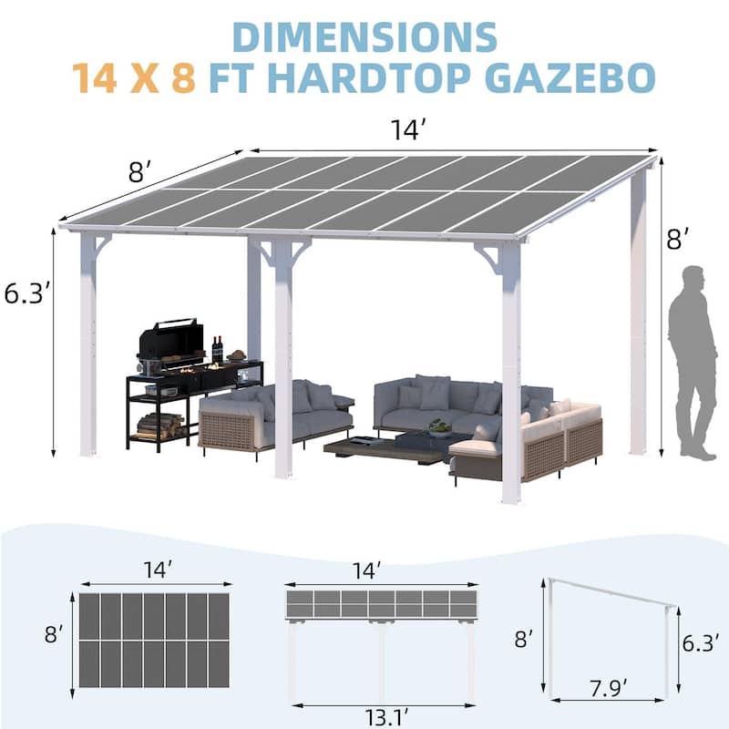 8x14ft Wall Mounted Gazebos Pergola, Outdoor Lean to Gazebo Awnings