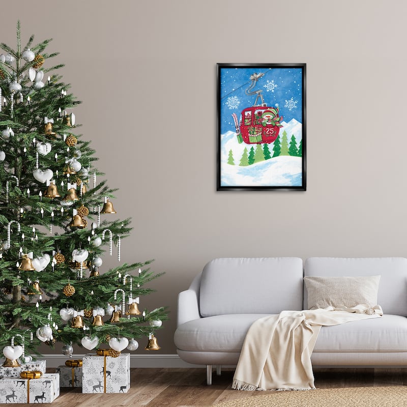 Stupell Snowman on Ski Lift Framed Floater Canvas Wall Art Design By Diane Kater