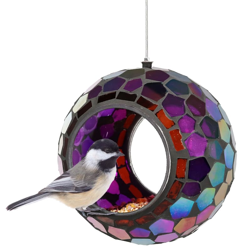 Sunnydaze Mosaic Fly-Through Hanging Bird Feeder - 6" - Iridescent Purple