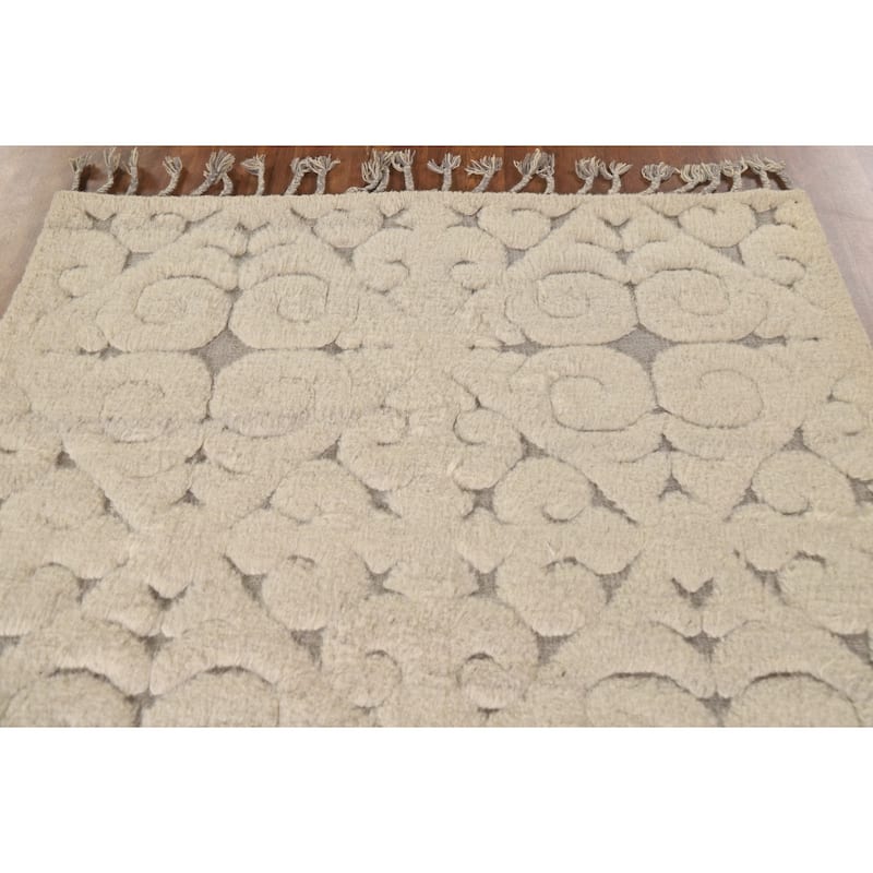 Beige Moroccan Style Area Rug Hand-Knotted Wool Carpet - 5'1"x 8'2"