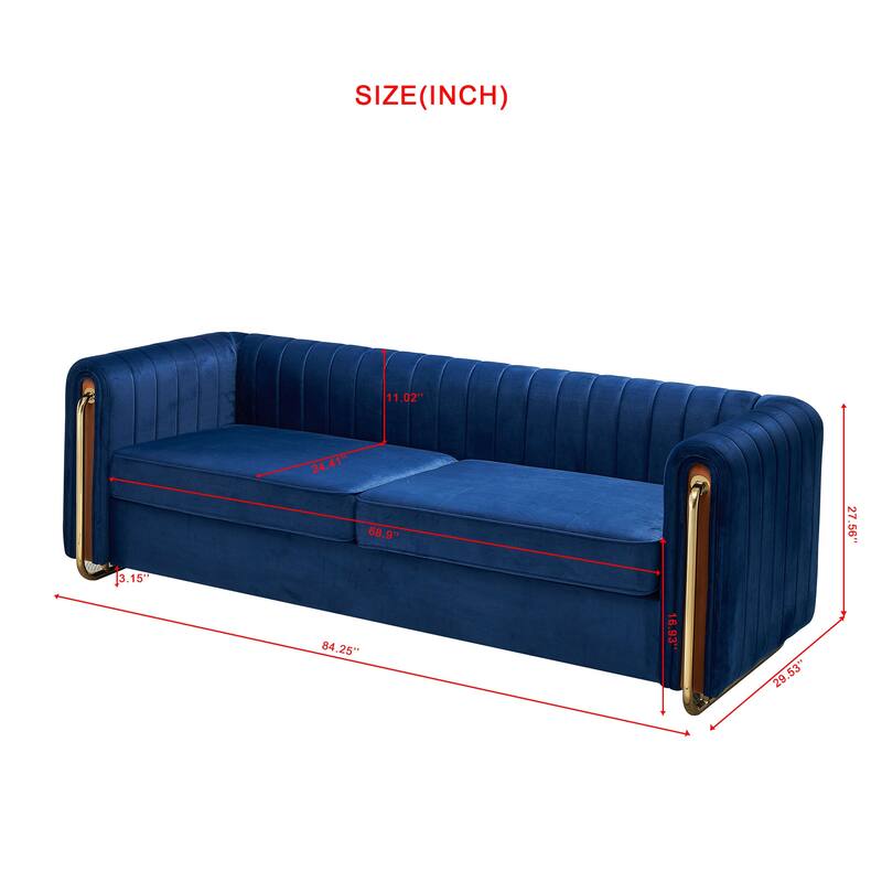 84.25''W Blue Velvet Sofa for Living Room