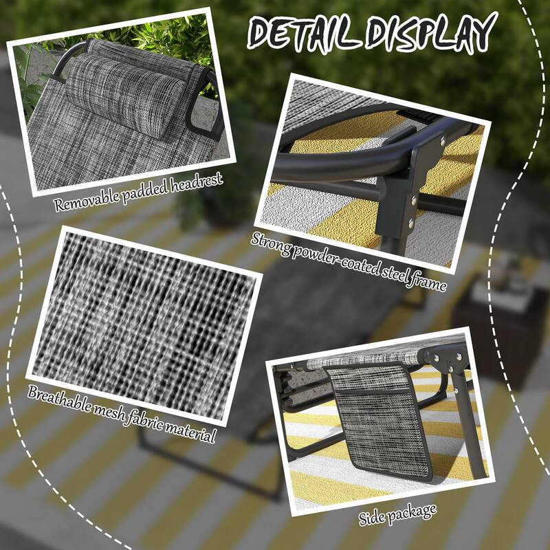 Outsunny Folding Chaise Lounge with 4-level Reclining Back, Outdoor Tanning Chair with Cushion, Outdoor Lounge Chair