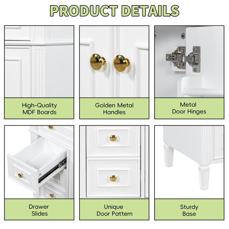 Roomfitters 36" Bathroom Vanity with Sink, Solid Wood Frame, Flip-Out Drawer, 3 Drawers & Soft-Close Doors