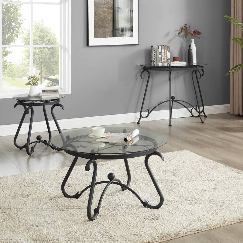 Tempered Glass Surface Console Table Coffee Table with Sturdy Construction for Living Room