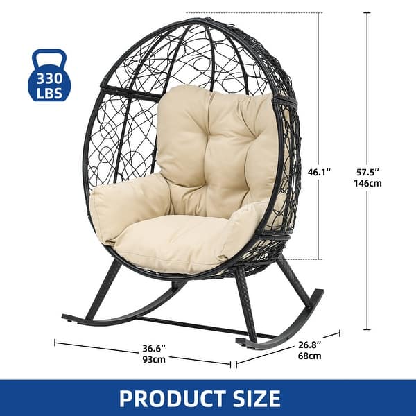 dimension image slide 0 of 2, Moasis Cushioned Egg Chair with Rocker, PE Wicker